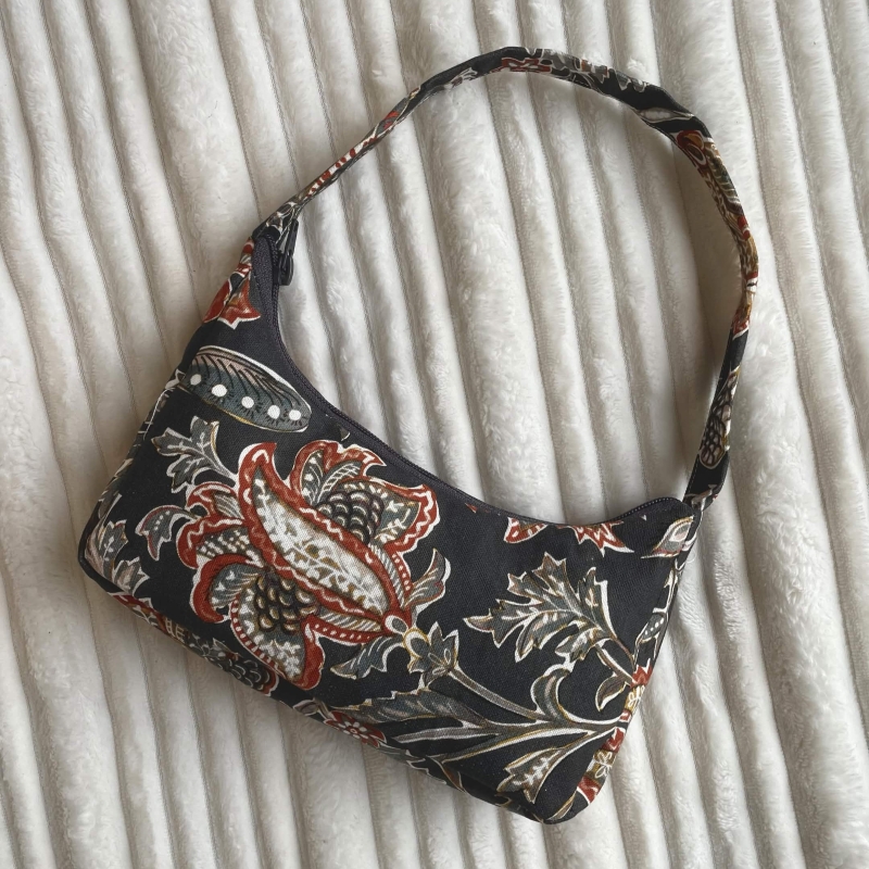 Black Floral Baguette Bag